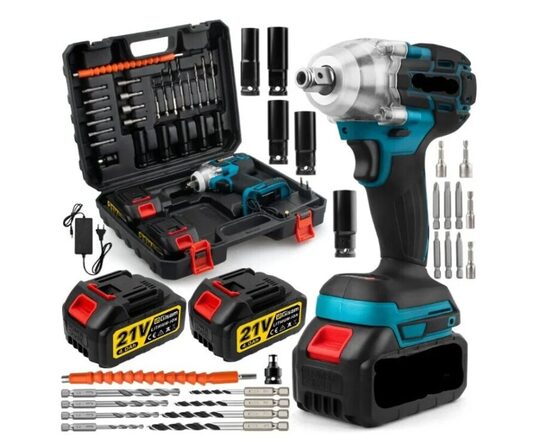 Akumuliatorinis smūginis veržliaraktis su 2x 48V akumuliatoriais su papildomais priedais 24V, 500NM 3300 RPM, 3800mAH